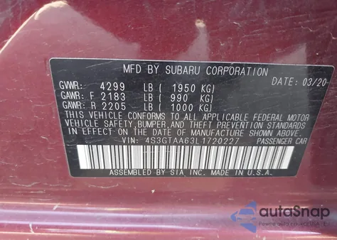 2020 Subaru Impreza 5-Door from USA, damaged, VIN 4S3GTAA63L1720227